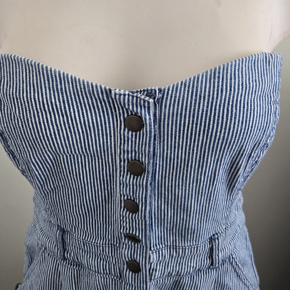 Striped Strapless Denim Mini Dress - Picture 3 of 5